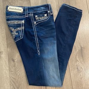 Rock Revival 32” Sherry Skinny Rhinestone Stretch Blue Jeans Size 29